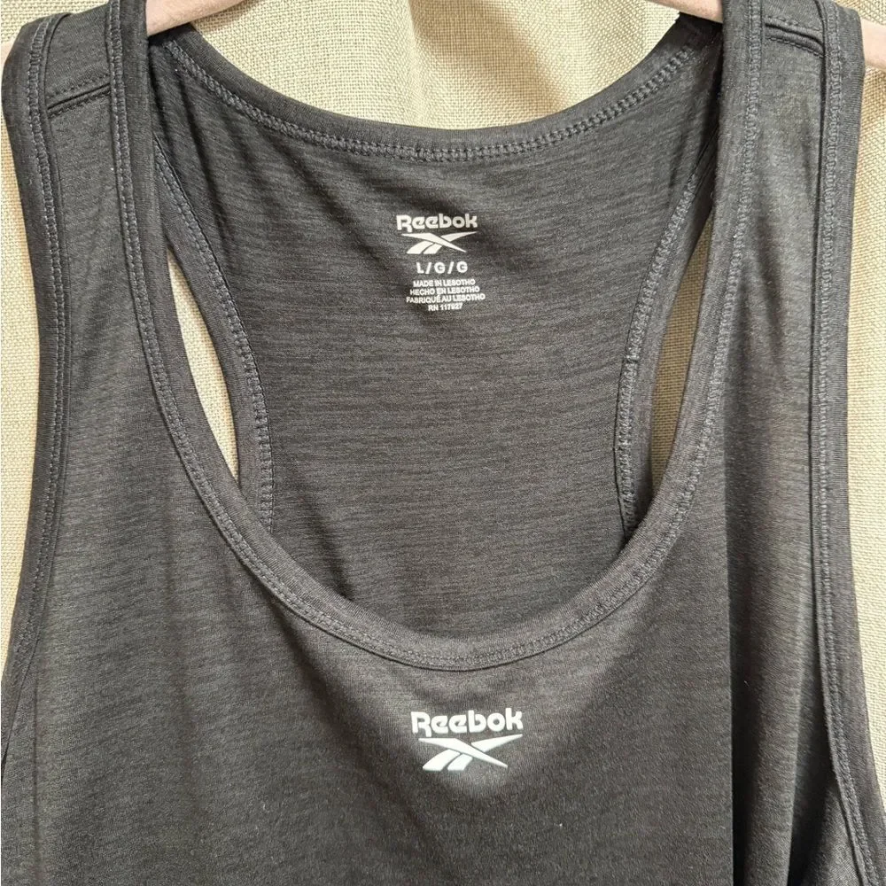 Reebok Top - Womens Off The Charts Slim Performance Tank, Size L, Black Heather - Picture 4 of 9